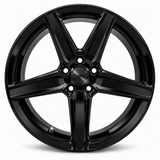 NES NC-5 wheel in Gloss Black with NES center cap, straight-on front view