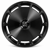 NES SA-2 wheel in Gloss Black with NES center cap, straight-on front view