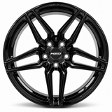 NES SF-06 wheel in Gloss Black with NES center cap, straight-on front view
