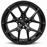NES SS-1.1 wheel in Gloss Black with NES center cap, straight-on front view