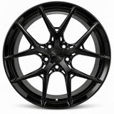 NES SS-1 wheel in Gloss Black with NES center cap, straight-on front view