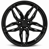 NES SS-2 wheel in Gloss Black with NES center cap, straight-on front view