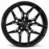 NES SS-3 wheel in Gloss Black with NES center cap, straight-on front view