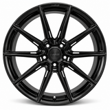 NES SS-5 wheel in Gloss Black with NES center cap, straight-on front view