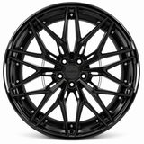 NES SS-6T wheel in Gloss Black with NES center cap, straight-on front view