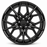 NES SS-7 wheel in Gloss Black with NES center cap, straight-on front view
