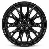 NES SS-8 wheel in Gloss Black with NES center cap, straight-on front view