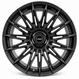 NES TN-1 wheel in Gloss Black with NES center cap, straight-on front view