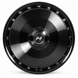 NES ZL-1 wheel in Gloss Black with NES center cap, straight-on front view