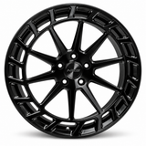 NES ZO-01 wheel in Gloss Black with NES center cap, straight-on front view
