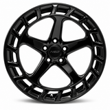 NES ZO-02 wheel in Gloss Black with NES center cap, straight-on front view